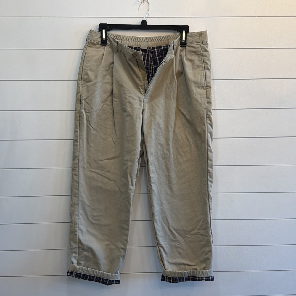 Vintage LL Bean Pants Mens Size 38X32 (act 36X31) Beige Flannel Lined  Khaki